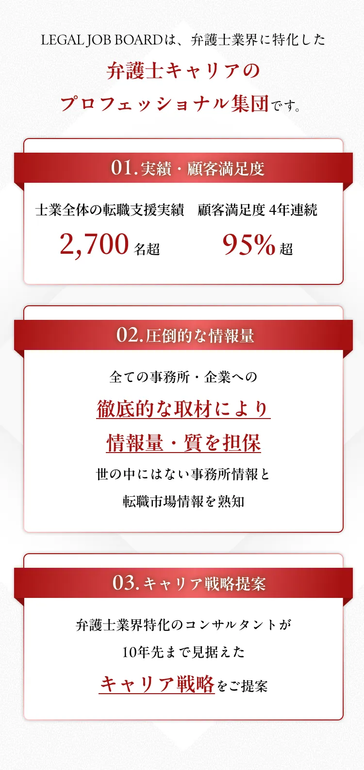 LEGAL JOB BOARDは、弁護士業界に特化した弁護士キャリアのプロフェッショナル集団です